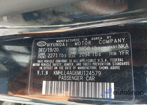 2021 Hyundai Elantra Se from USA, damaged, VIN KMHLL4AG6MU124579